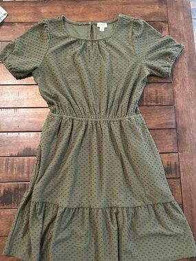 J. Crew Olive Green Dot-Texture Shift Dress